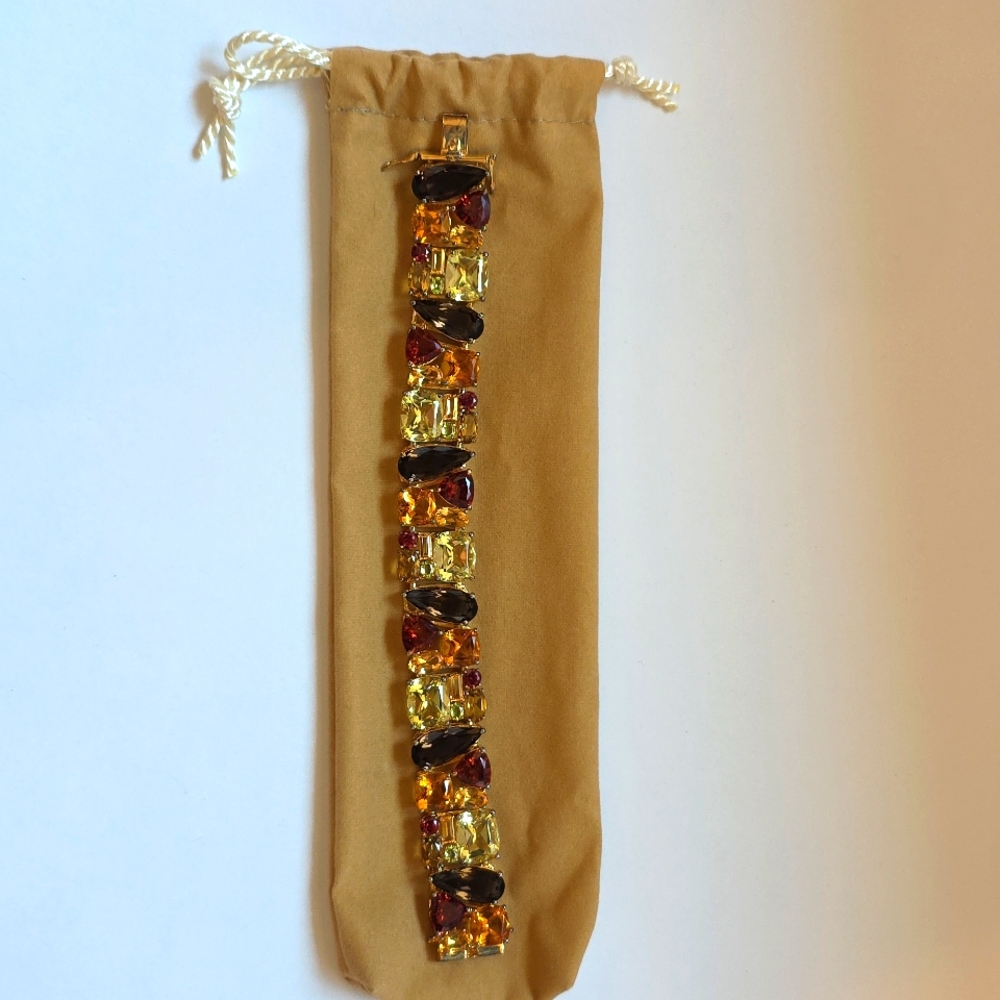 NEVER WORN Multicolor GEMSTONE BRACELET--Gold toned finish over Sterling Silver